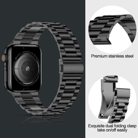 Lightweight Stainless Steel Band for Apple Watch Ultra 2 & Ultra, Series 1-10 (46mm, 45mm, 44mm, 42mm) - Replacement iWatch Band for Men and Women, Black