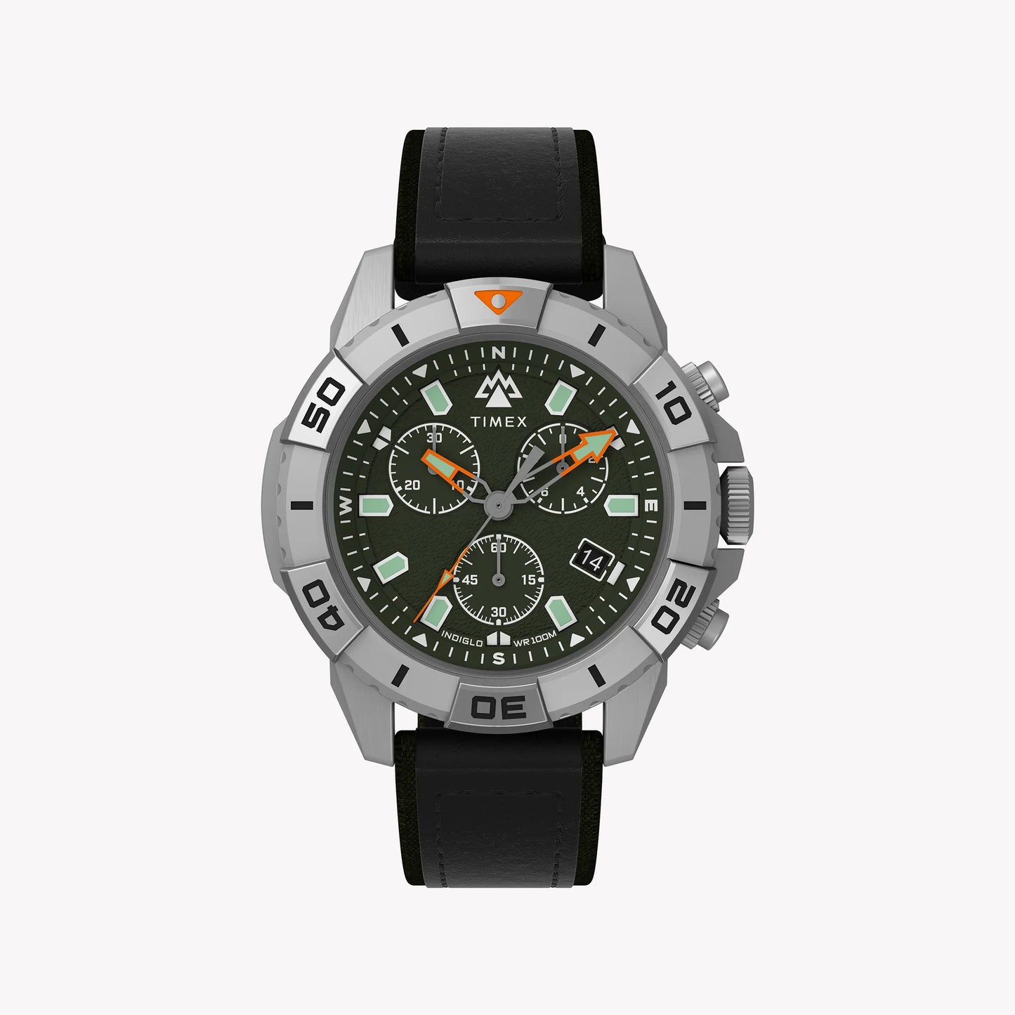 Timex Men's Black Eco-Leather Watch, Dark Green Dial | TW2W16100-0