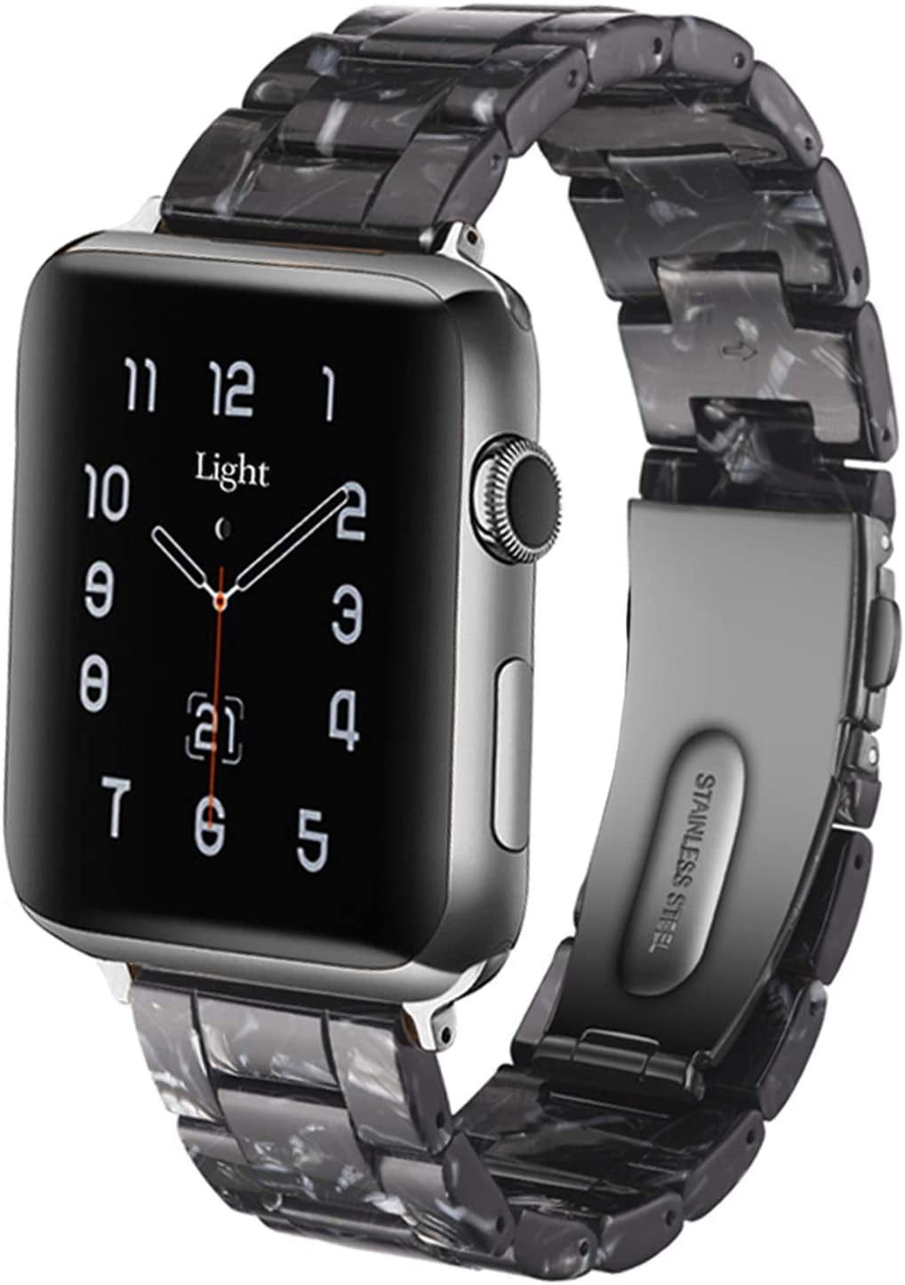 Fashionable Light Resin Apple Watch Band for Men and Women, Compatible with Stainless Steel Buckle – Fits Apple Watch Series 1-10 and Ultra 1-2 (38mm/40mm/41mm/42mm/44mm/46mm/49mm)