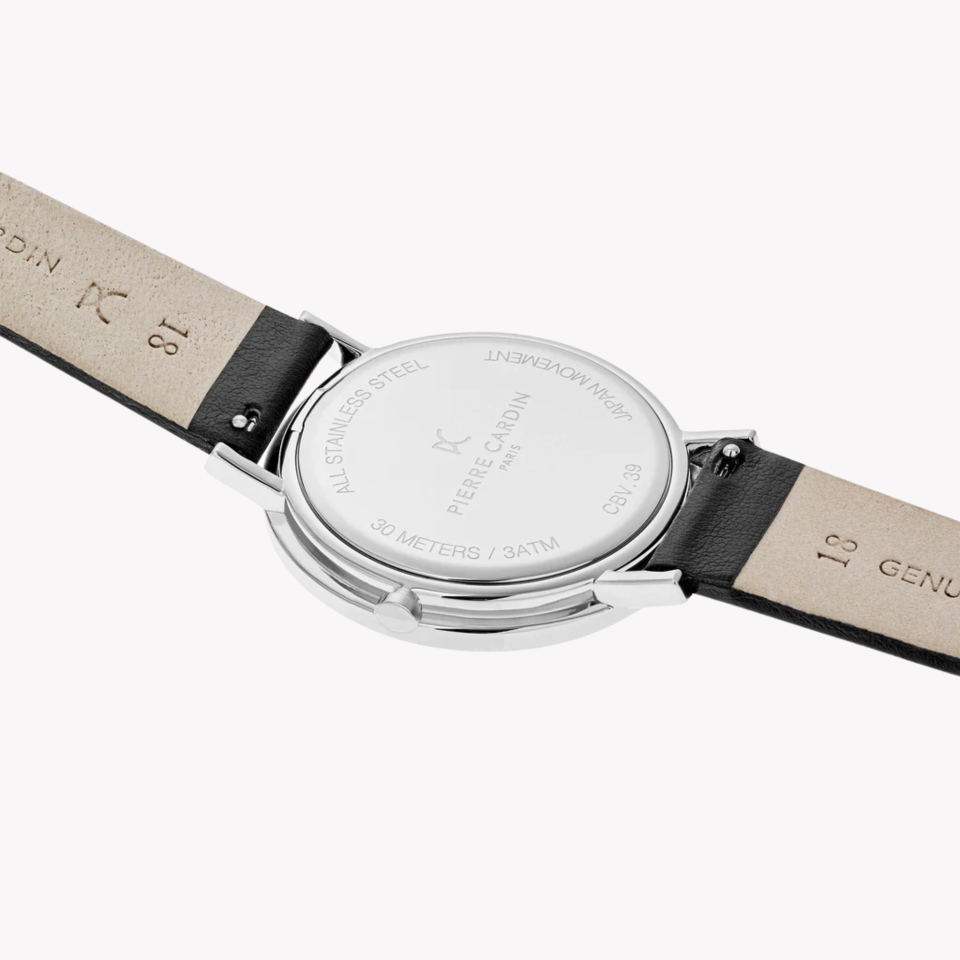 Pierre Cardin Women's Black Leather Watch, Silver Dial | CBV.1001-2