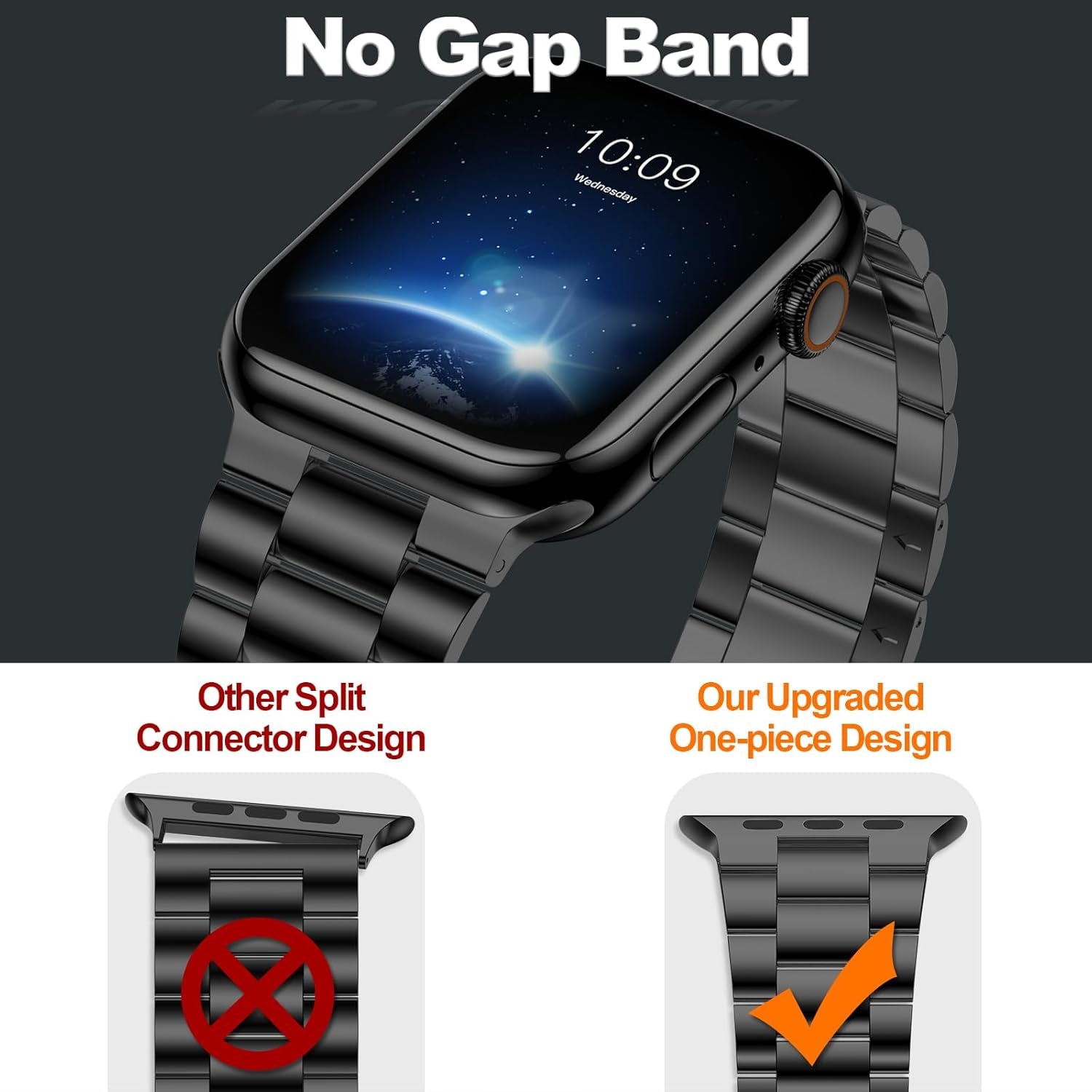 Lightweight Stainless Steel Band for Apple Watch Ultra 2 & Ultra, Series 1-10 (46mm, 45mm, 44mm, 42mm) - Replacement iWatch Band for Men and Women, Black