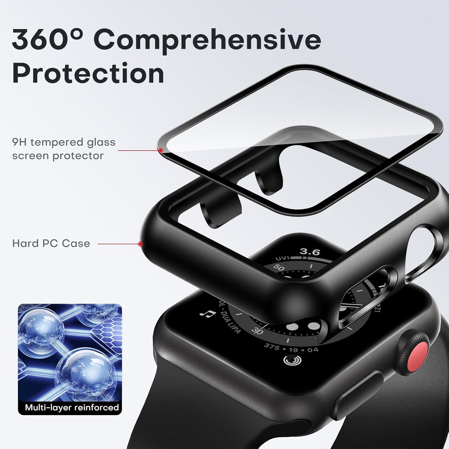 2-Pack Hard Case for Apple Watch Series 3/2/1 (38mm) with Full Coverage and 9H Tempered Glass Screen Protector - Slim Black Protective Cover
