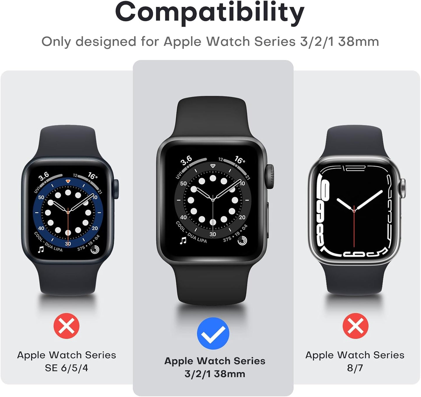 2-Pack Hard Case for Apple Watch Series 3/2/1 (38mm) with Full Coverage and 9H Tempered Glass Screen Protector - Slim Black Protective Cover
