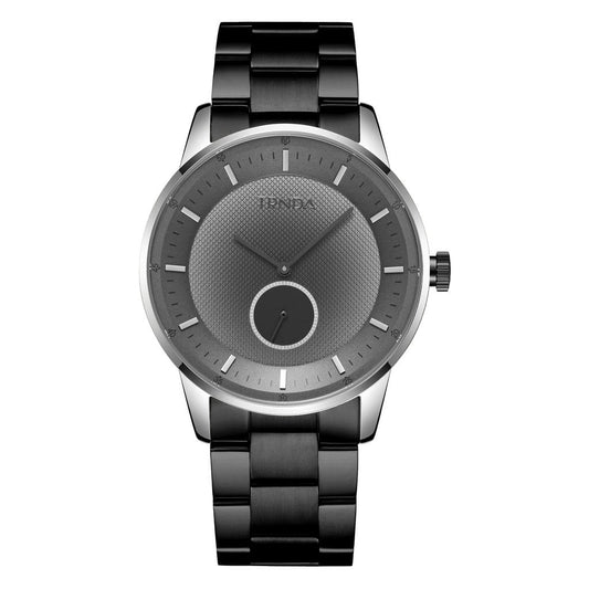 TRNDA Men's Silver Stainless Steel Watch, Black Band | TRN-SS43B-0