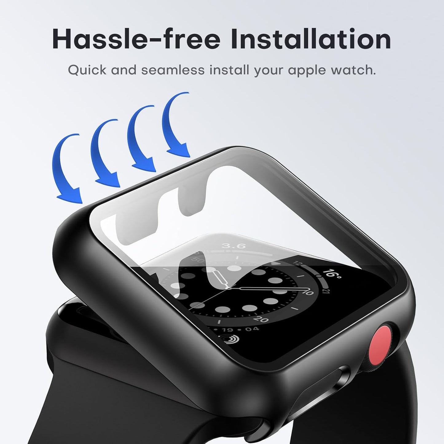 2-Pack Hard Case for Apple Watch Series 3/2/1 (38mm) with Full Coverage and 9H Tempered Glass Screen Protector - Slim Black Protective Cover