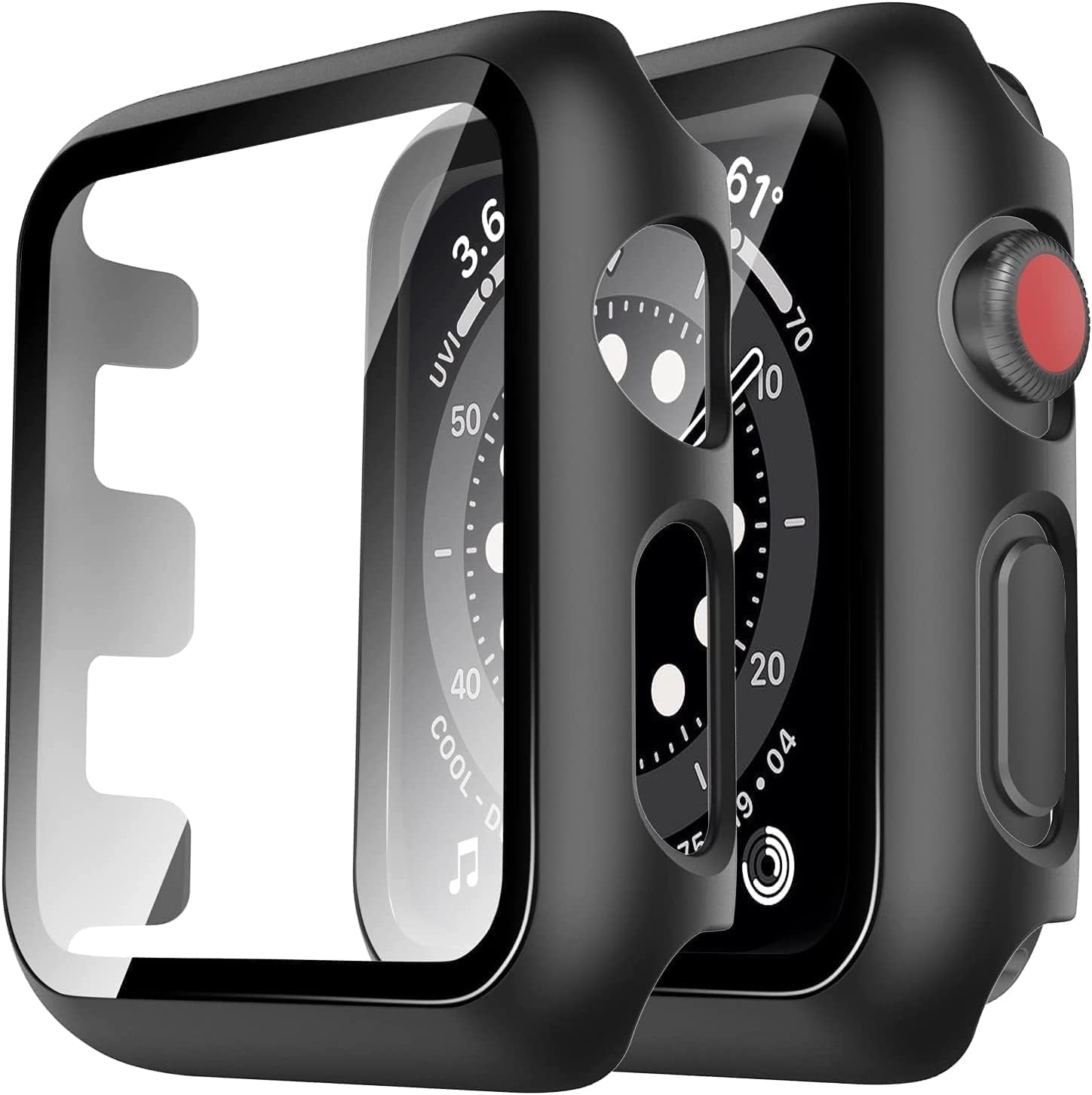 2-Pack Hard Case for Apple Watch Series 3/2/1 (38mm) with Full Coverage and 9H Tempered Glass Screen Protector - Slim Black Protective Cover