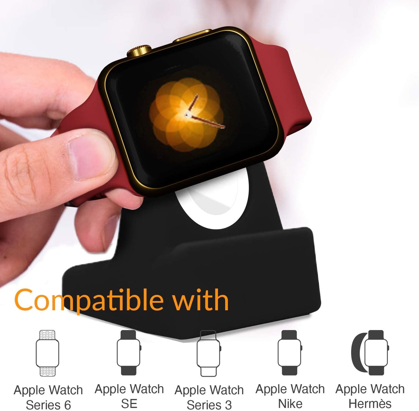 Premium Apple Watch Charger Stand Compatible with All Series, Ultra 49mm to Series 1, Durable TPU Design, Gift Boxed, Black