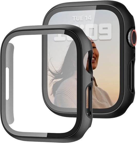 Tempered Glass Screen Protector and Protective Case Bundle for Apple Watch Series 3/2/1 (38mm) - Slim Guard Bumper Design in Black