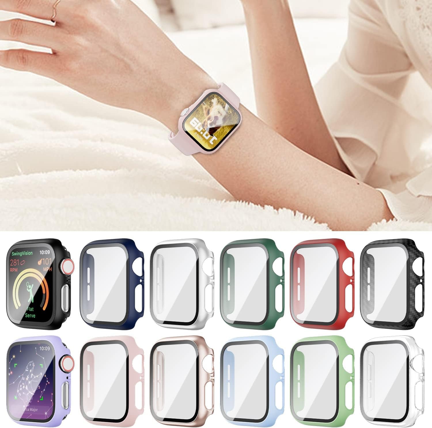 12-Pack Case for Apple Watch 38mm Series 3/2/1 with Tempered Glass Screen Protector and Ultra-Thin Hard PC Scratch-Resistant Bumper HD Protective Cover for Enhanced Watch Accessories